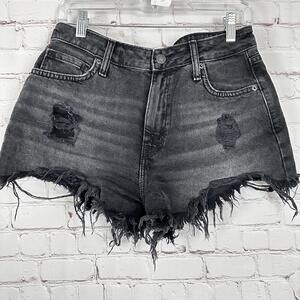 Forever 21 Premium Distressed Black Denim Shorts Size 27 Festival‎